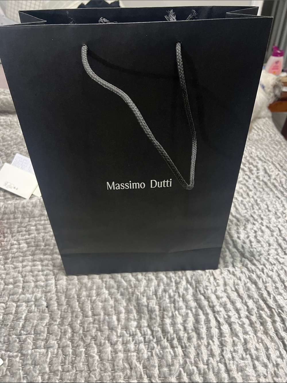 Massimo Dutti Black Paper Shopping Bag with Rope Handles